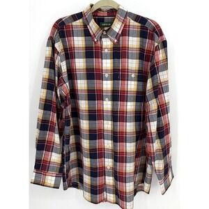 Orvis Men Large L Madras Plaid Long Sleeve Button Down Shirt Lightweight Cotton